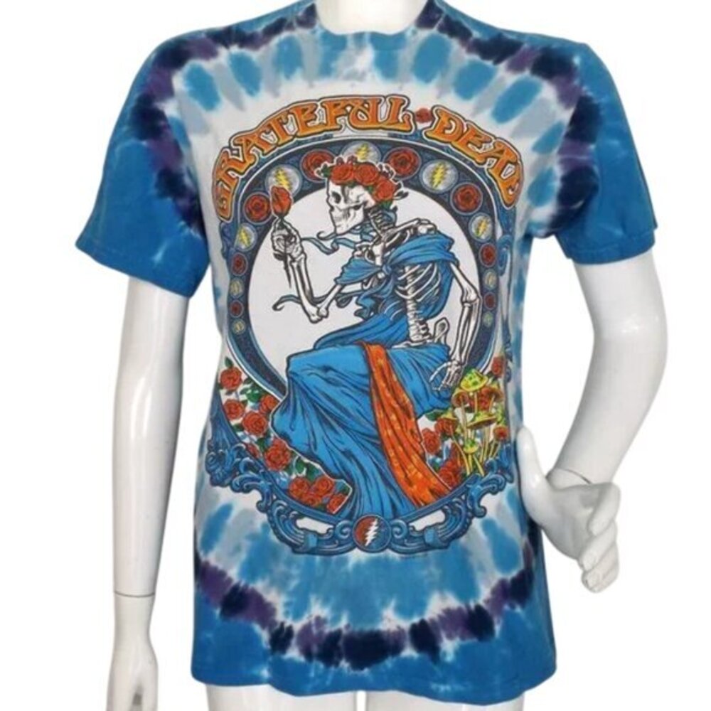 GRATEFUL DEAD Tshirt, M, Blue Tie-Dye, Skull & Roses, Liquid Blue, SS, 2018
